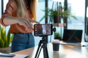 Smartphone-Livestream mit Stativ